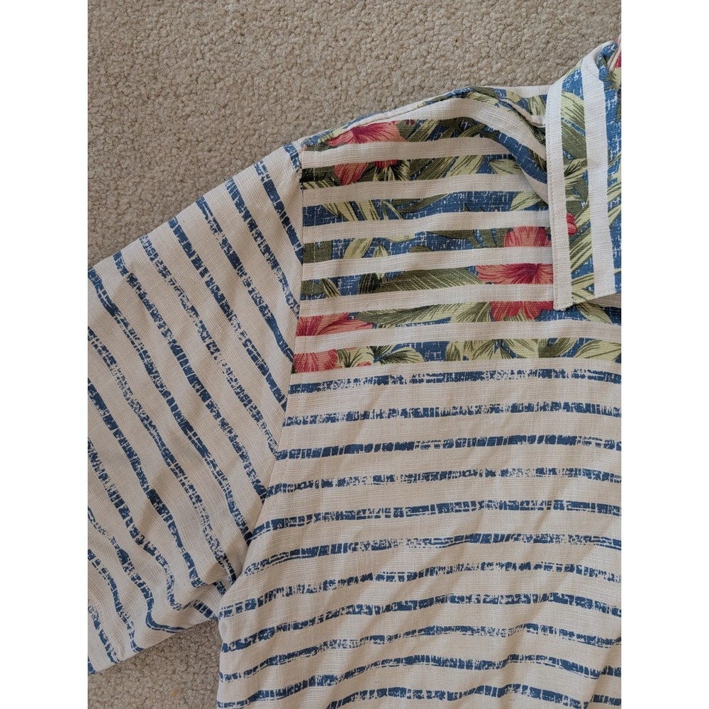 Island Republic Vintage Collection 100% Silk Striped Floral Camp Shirt- Size XXL - Picture 5 of 5